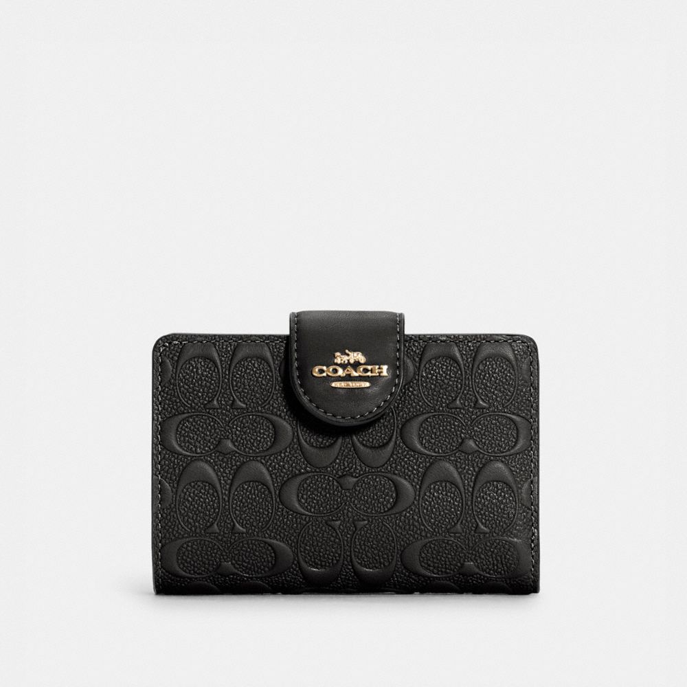 COACH C5896 MEDIUM CORNER ZIP WALLET IN SIGNATURE LEATHER IM/BLACK