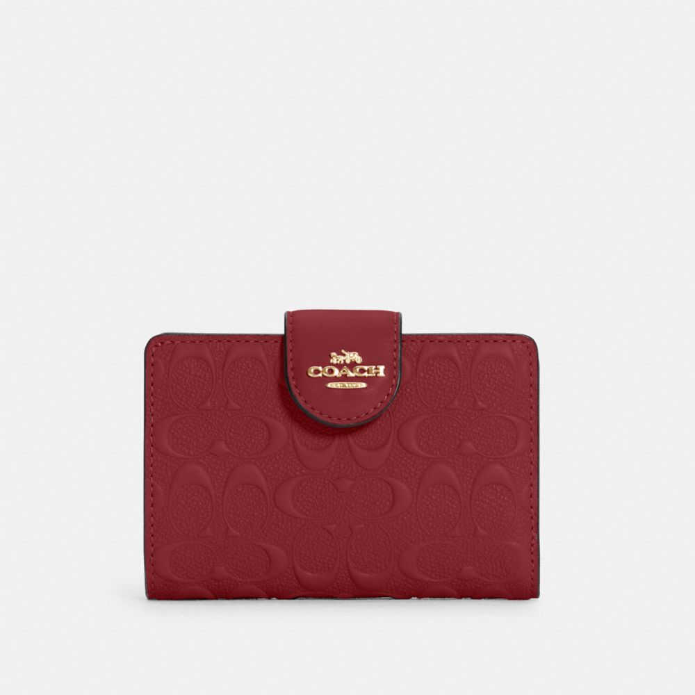 COACH Medium Corner Zip Wallet In Signature Leather - GOLD/CHERRY - C5896