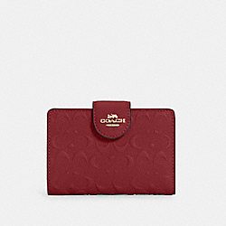 Medium Corner Zip Wallet In Signature Leather - C5896 - GOLD/CHERRY