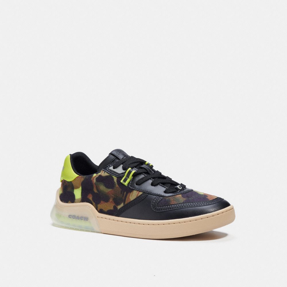 Citysole Court Sneaker With Camo Print - C5937 - BLACK NEON YELLOW