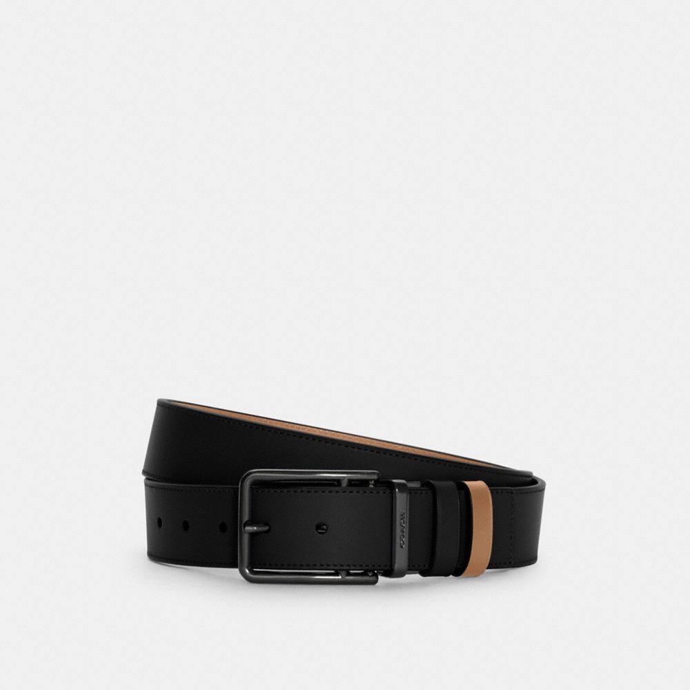 COACH C5939 DOUBLE BAR BUCKLE CUT-TO-SIZE REVERSIBLE BELT, 38MM QB/BLACK/ELM