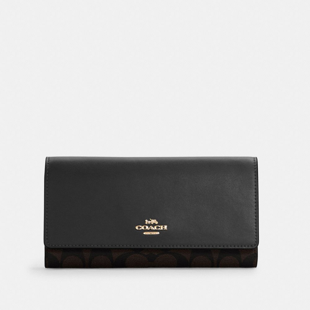 SLIM TRIFOLD WALLET IN SIGNATURE CANVAS - C5966 - IM/BROWN BLACK