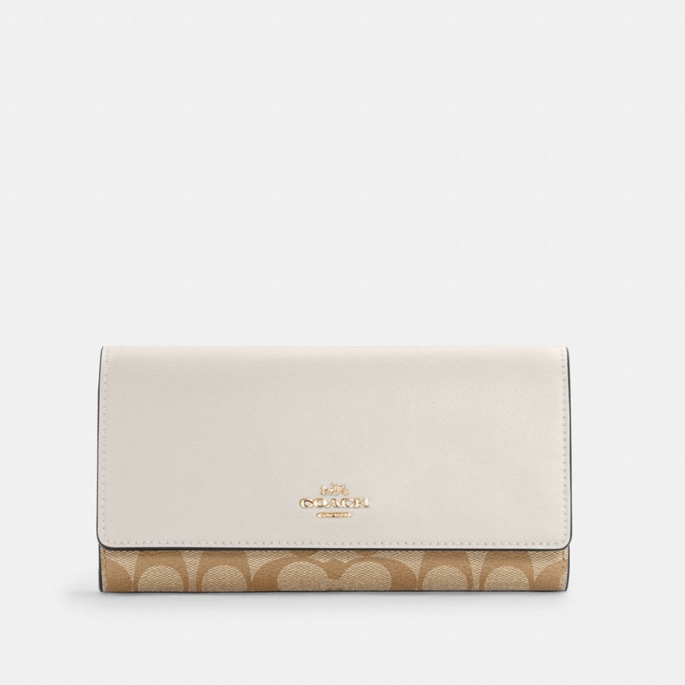 SLIM TRIFOLD WALLET IN SIGNATURE CANVAS - C5966 - IM/LIGHT KHAKI CHALK