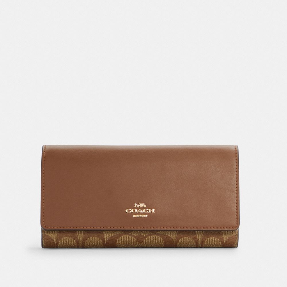 SLIM TRIFOLD WALLET IN SIGNATURE CANVAS - IM/KHAKI SADDLE 2 - COACH C5966