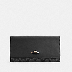 COACH C5966 Slim Trifold Wallet In Signature Canvas SV/BLACK SMOKE BLACK