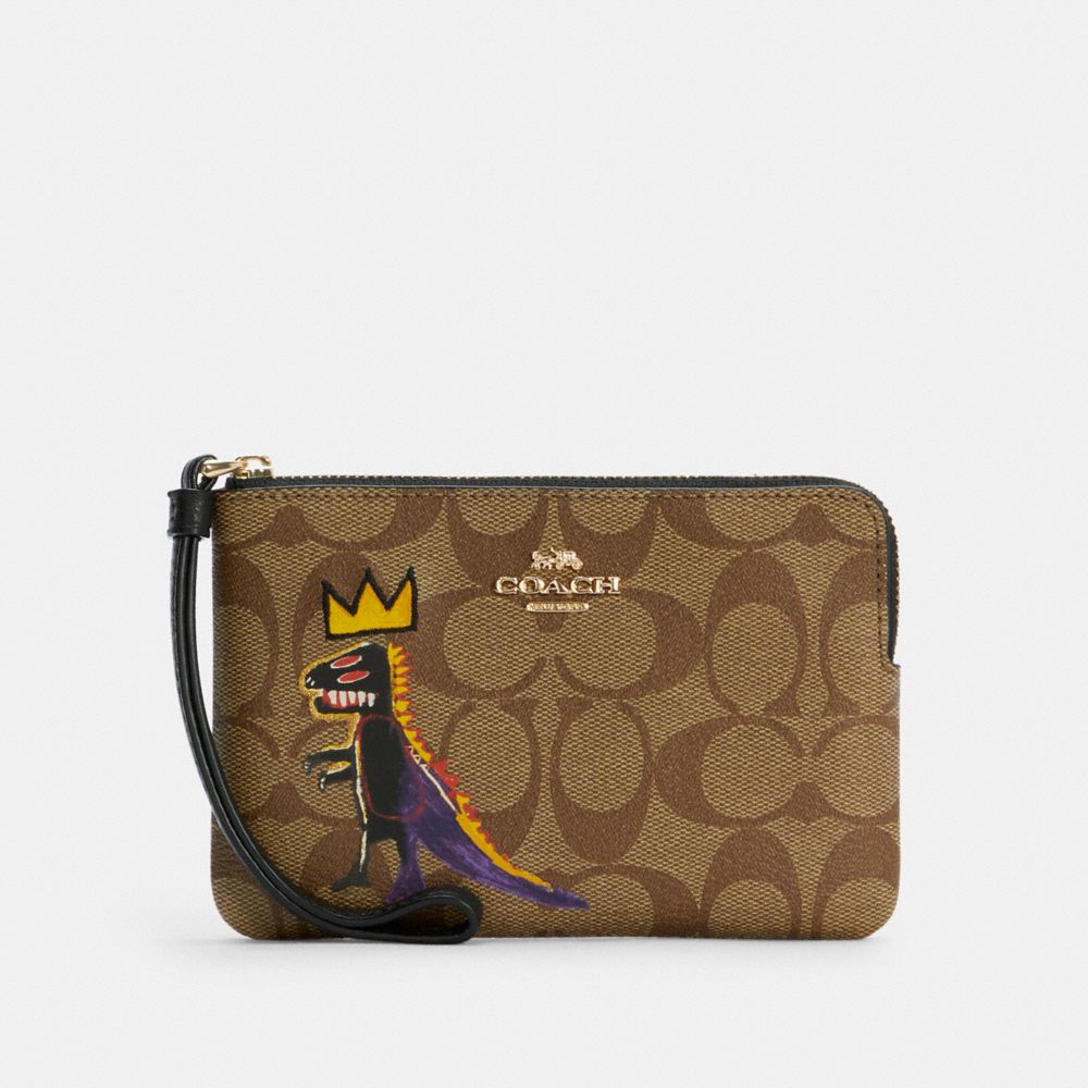 COACH X JEAN-MICHEL BASQUIAT CORNER ZIP WRISTLET IN SIGNATURE CANVAS - IM/KHAKI MULTI - COACH C5990