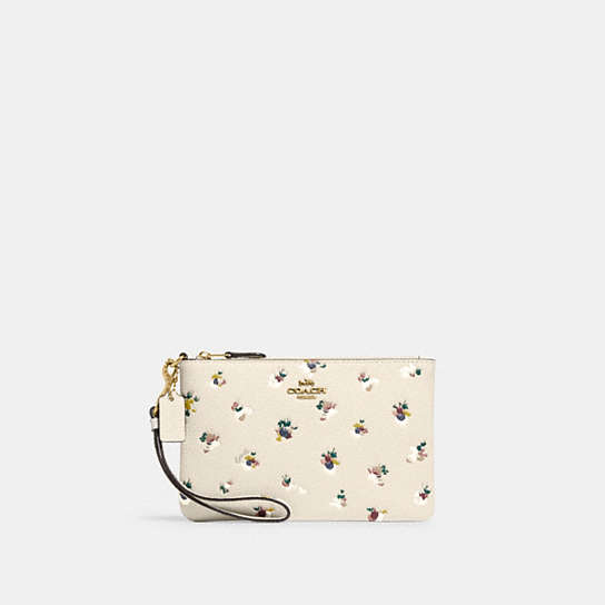 C5997 - Small Wristlet With Floral Print Brass/Chalk Multi
