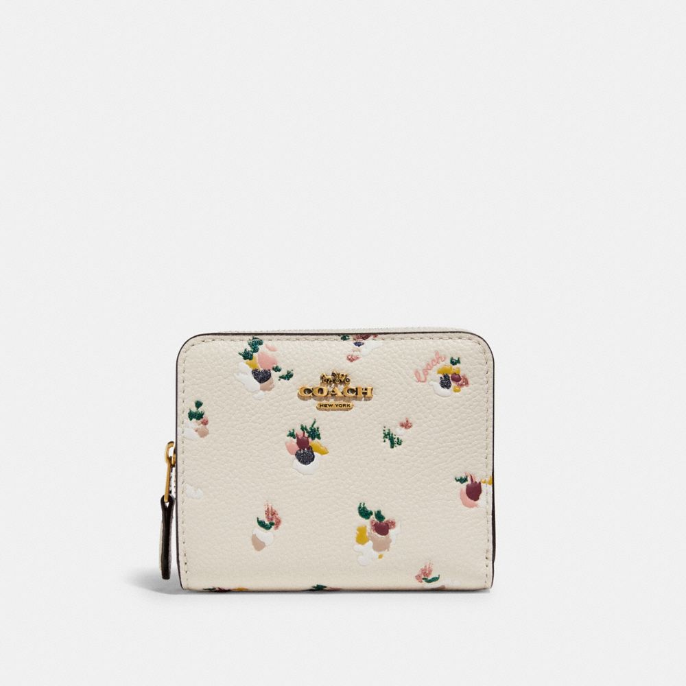 COACH C6001 Billfold Wallet With Floral Print Brass/Chalk Multi