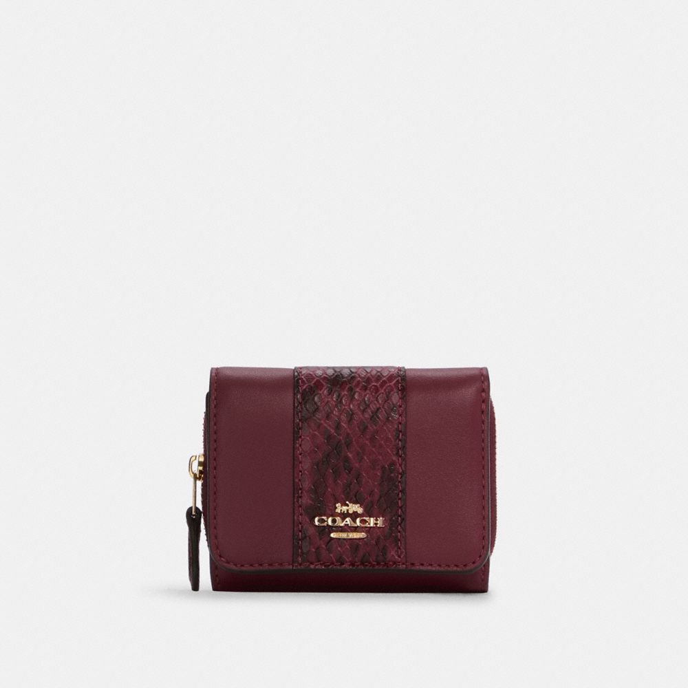 Small Trifold Wallet In Colorblock - GOLD/CHERRY MULTI - COACH C6026