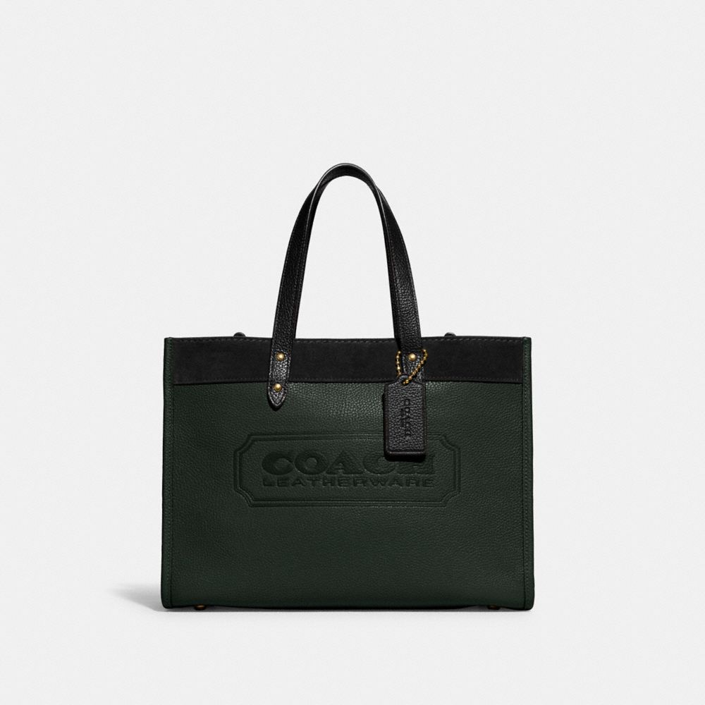 COACH Field Tote 30 In Colorblock With Coach Badge - BRASS/AMAZON GREEN MULTI - C6035