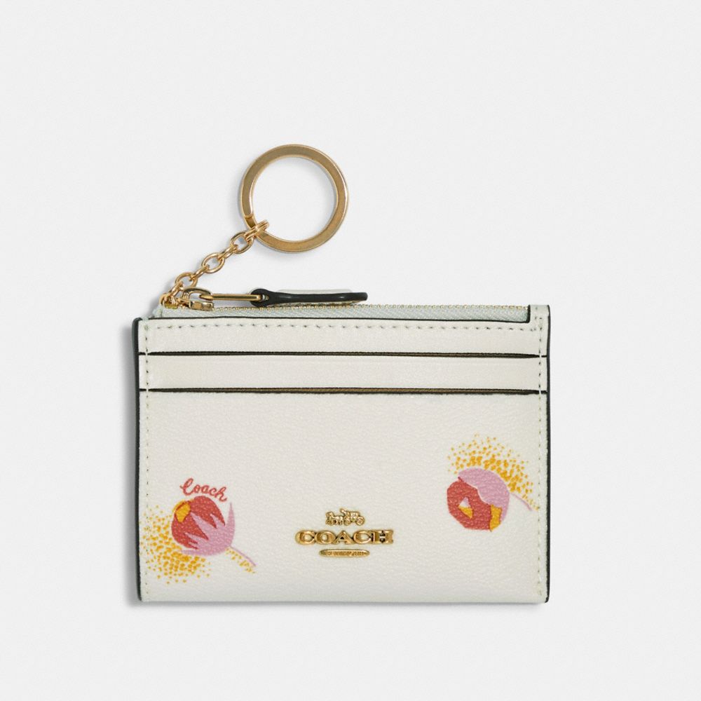 COACH Mini Skinny Id Case With Pop Floral Print - GOLD/CHALK MULTI - C6038