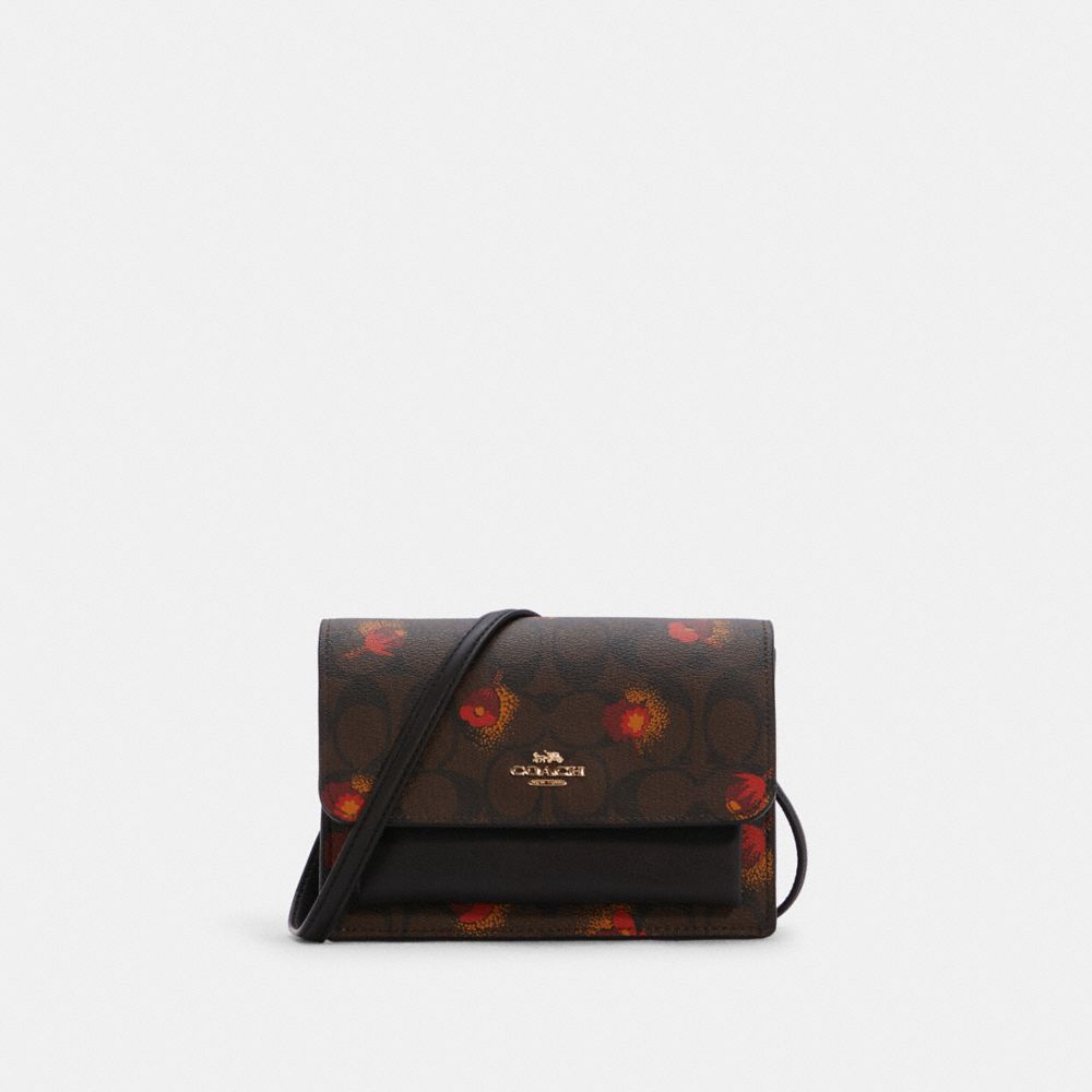 Foldover Belt Bag In Signature Canvas With Pop Floral Print - C6040 - GOLD/BROWN BLACK MULTI