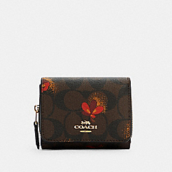 Small Trifold Wallet In Signature Canvas With Pop Floral Print - C6042 - GOLD/BROWN BLACK MULTI