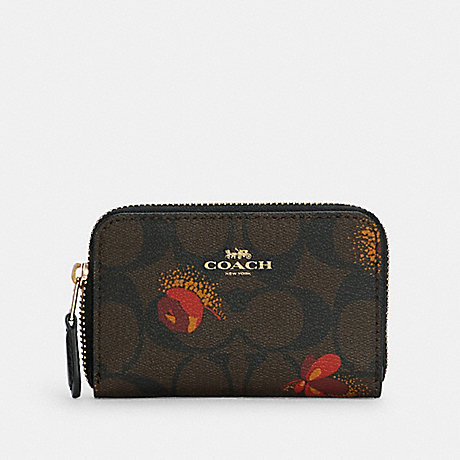 COACH Zip Around Coin Case In Signature Canvas With Pop Floral Print - GOLD/BROWN BLACK MULTI - C6043
