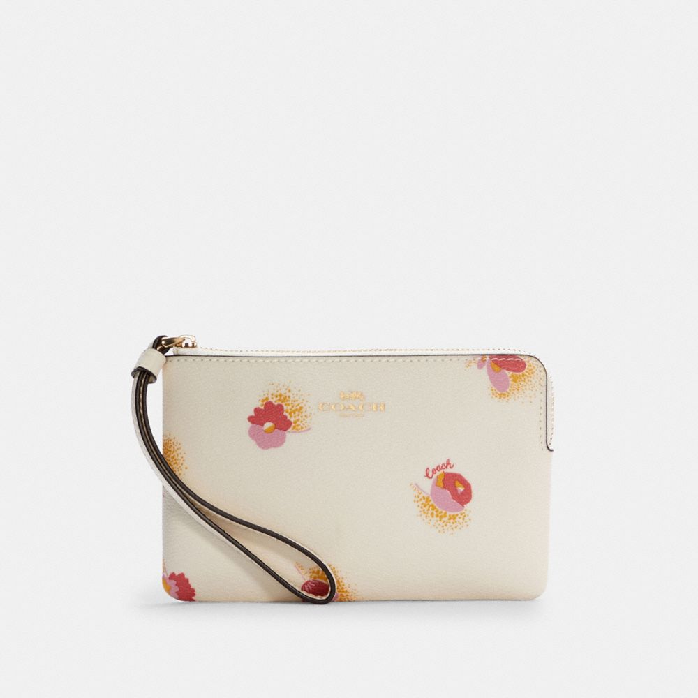 Corner Zip Wristlet With Pop Floral Print - C6045 - GOLD/CHALK MULTI