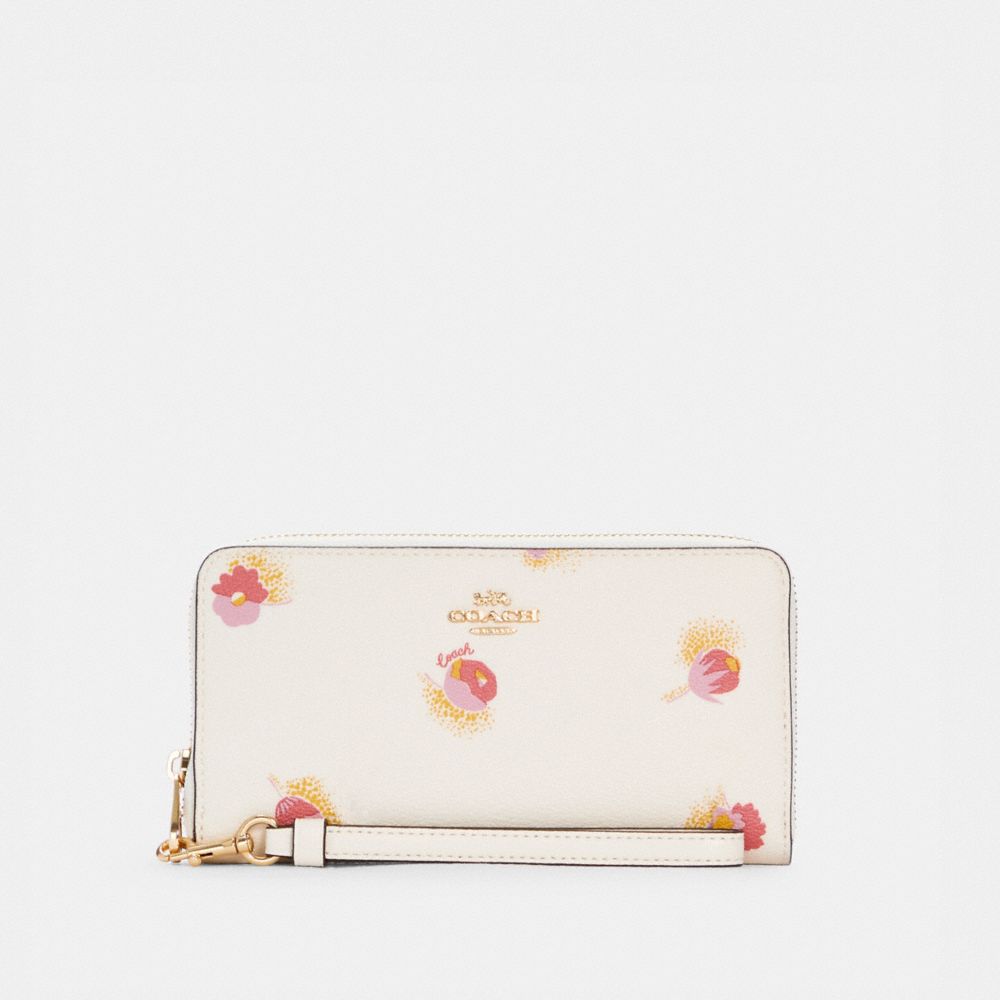 COACH Long Zip Around Wallet With Pop Floral Print - GOLD/CHALK MULTI - C6046