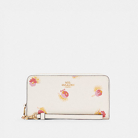 COACH Long Zip Around Wallet With Pop Floral Print - GOLD/CHALK MULTI - C6046