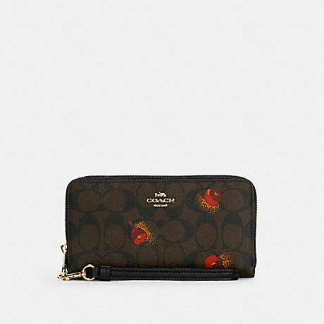 COACH C6047 Long Zip Around Wallet In Signature Canvas With Pop Floral Print GOLD/BROWN-BLACK-MULTI