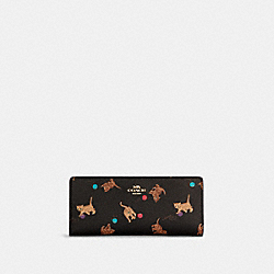 COACH C6061 - Slim Wallet With Cat Print GOLD/BROWN BLACK MULTI