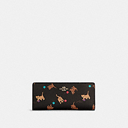 Slim Wallet With Cat Print - C6061 - GOLD/BROWN BLACK MULTI