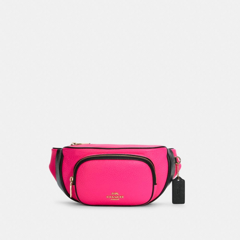 COACH C6077 Court Belt Bag In Colorblock IM/FLUORESCENT PINK