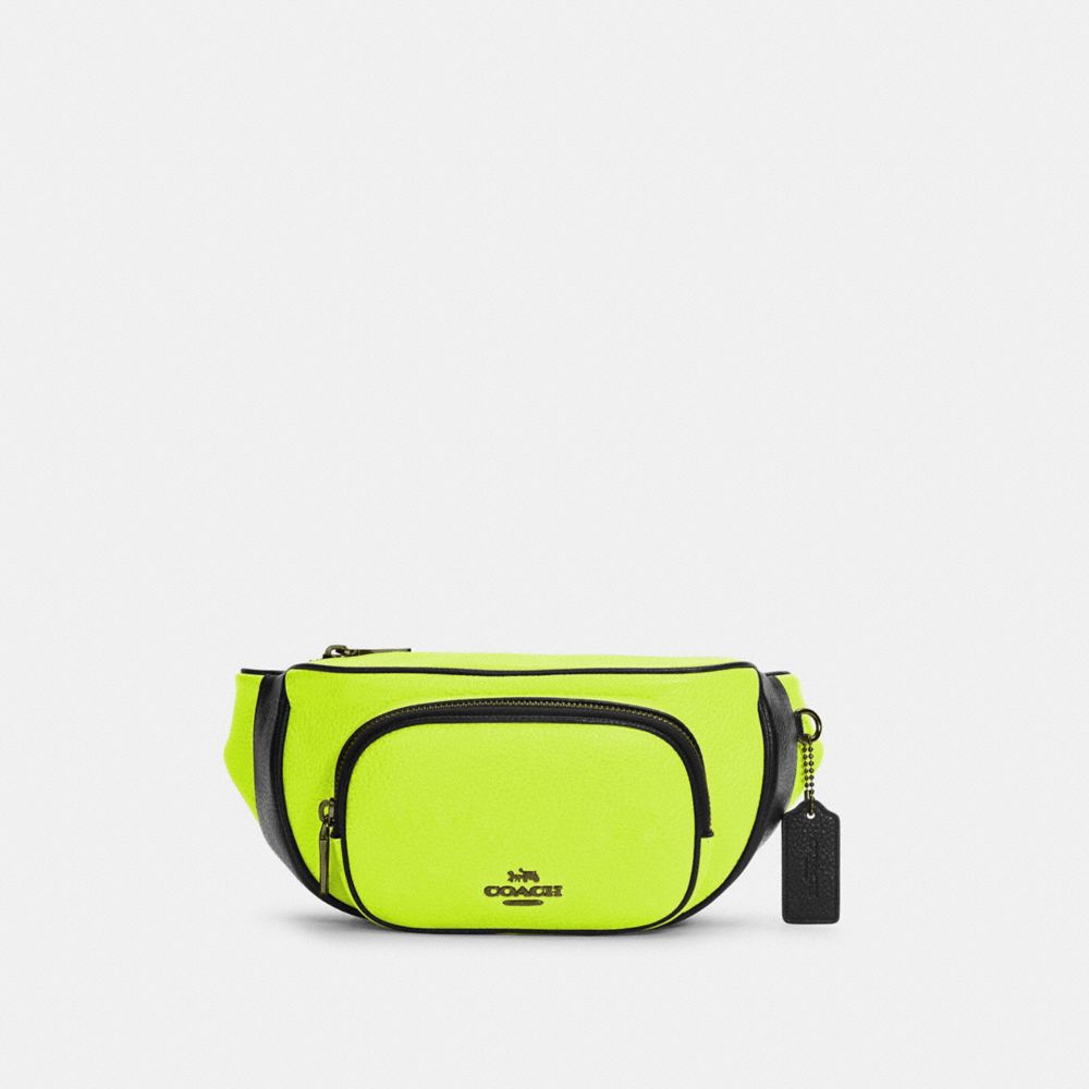 COACH C6077 Court Belt Bag In Colorblock QB/GLO LIME