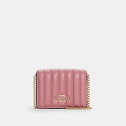 COACH C6091 Mini Wallet On A Chain With Linear Quilting GOLD/TRUE PINK