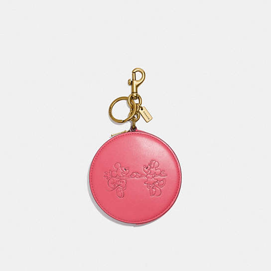 C6096 - Disney X Coach Coin Pouch Bag Charm With Mickey Mouse And Minnie Mouse Brass/WATERMELON