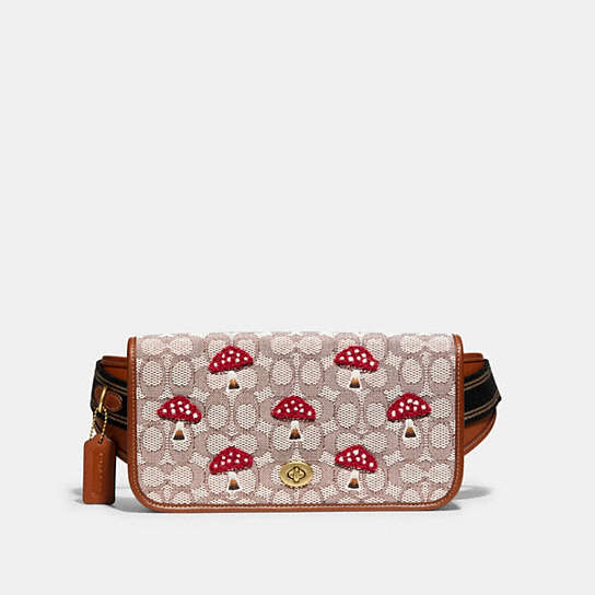 C6102 - Dinky Belt Bag In Signature Textile Jacquard With Mushroom Motif Embroidery OL/Cocoa