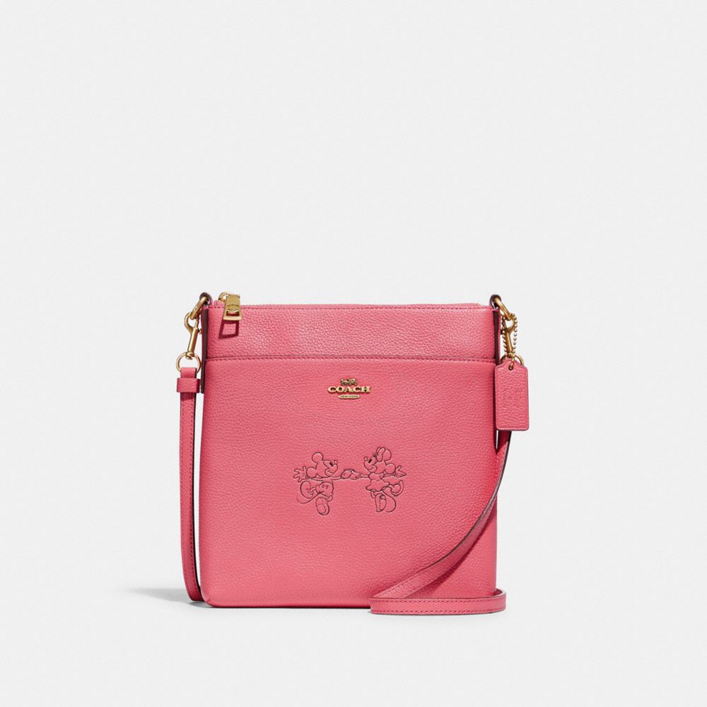 COACH C6117 Disney X Coach Kitt Messenger Crossbody With Mickey Mouse And Minnie Mouse Brass/WATERMELON