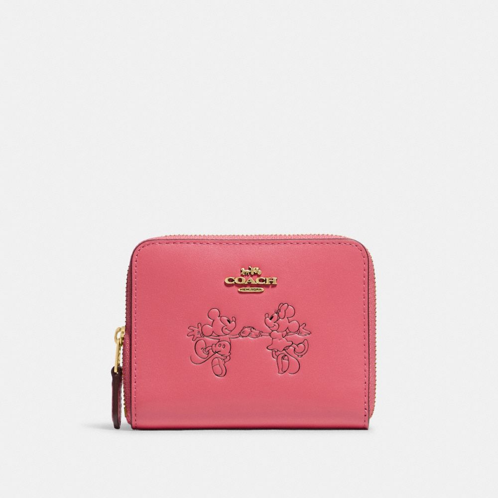 COACH C6120 Disney X Coach Small Zip Around Wallet With Mickey Mouse And Minnie Mouse Brass/WATERMELON