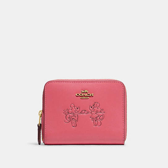C6120 - Disney X Coach Small Zip Around Wallet With Mickey Mouse And Minnie Mouse Brass/WATERMELON