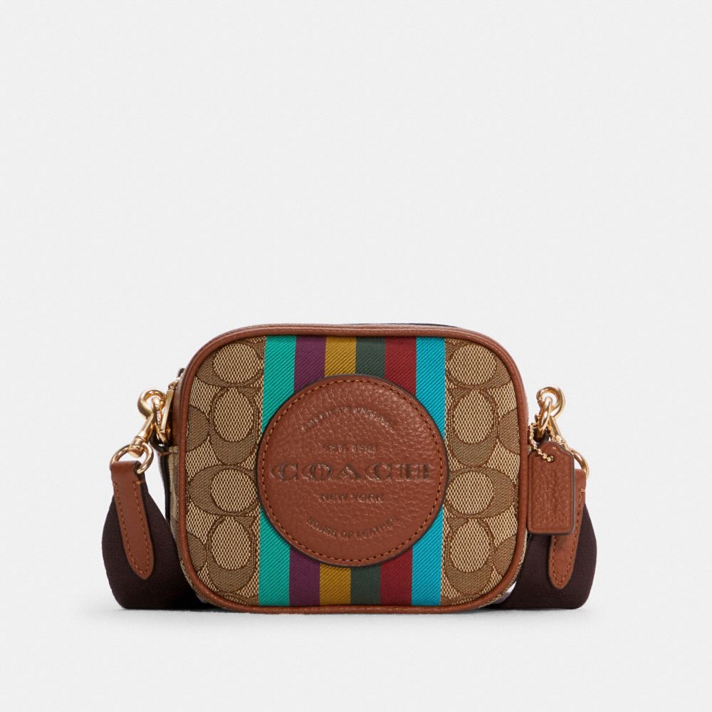 Mini Dempsey Camera Bag In Signature Jacquard With Stripe And Coach Patch - C6130 - GOLD/KHAKI MULTI