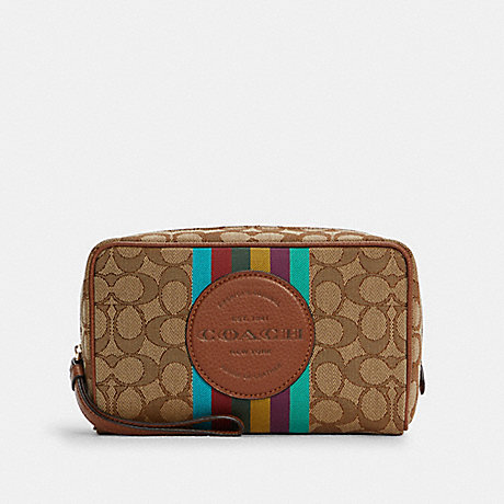 COACH C6139 Dempsey Boxy Cosmetic Case 20 In Signature Jacquard With Stripe And Coach Patch GOLD/KHAKI MULTI