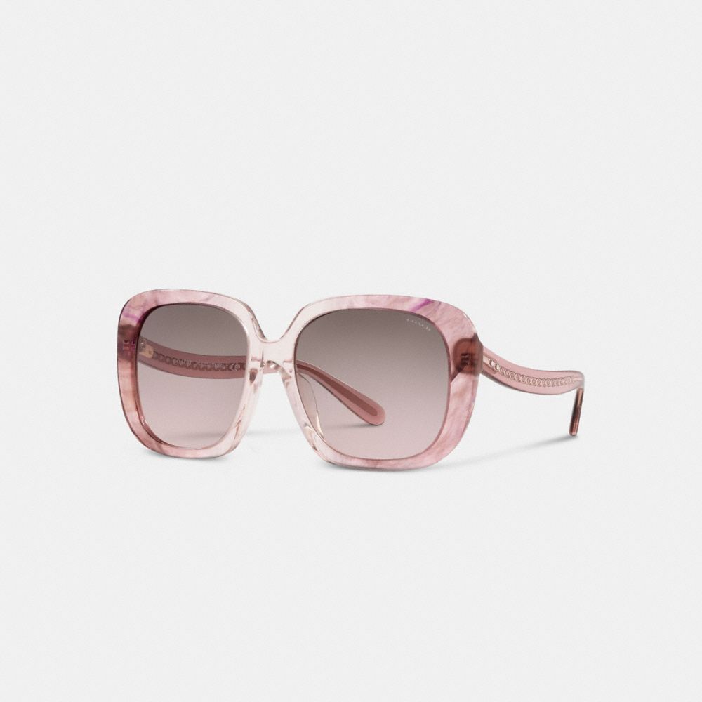 C6185 - Sculpted Signature Square Frame Sunglasses Transparent Pink
