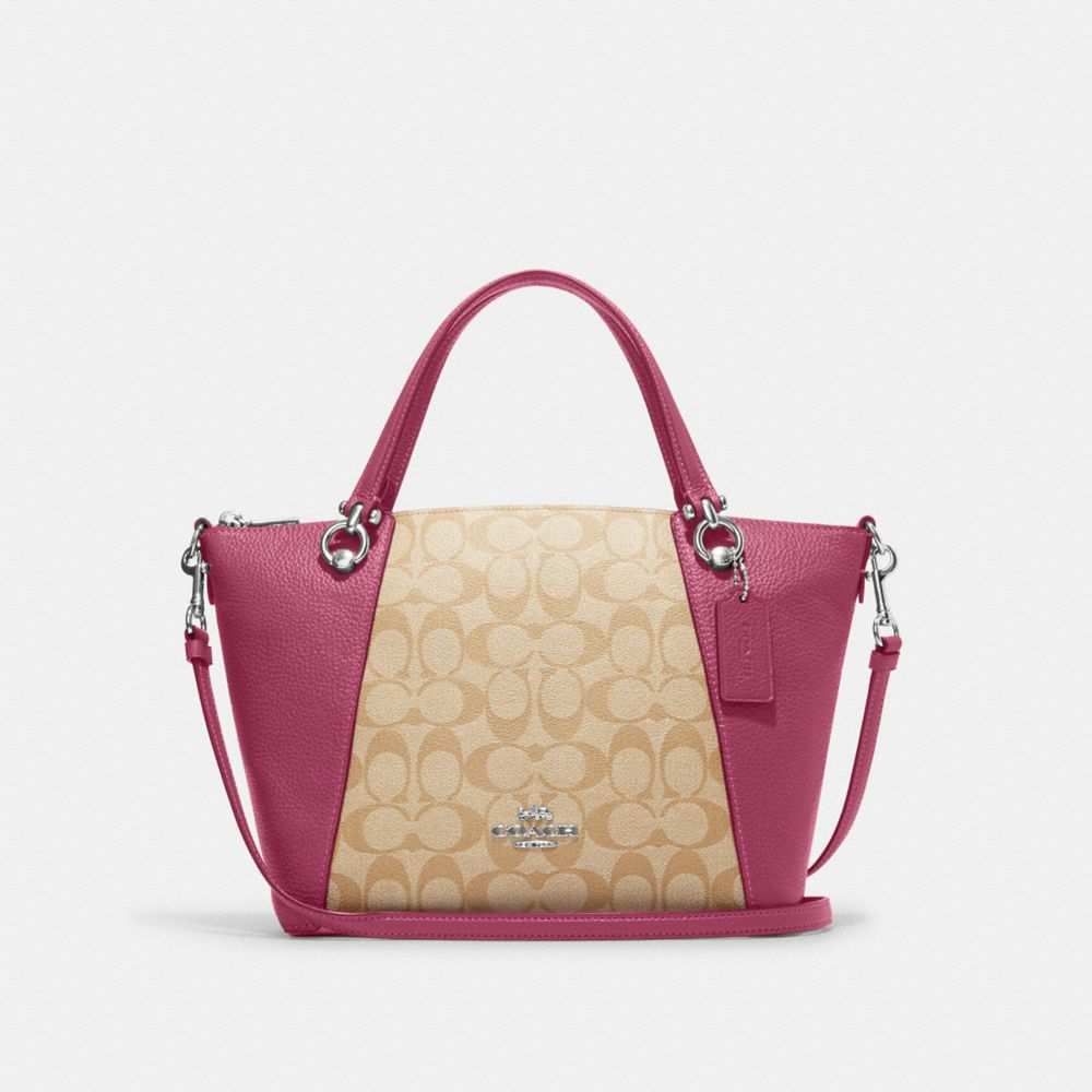 COACH C6230 Kacey Satchel In Signature Canvas SILVER/LT KHAKI/LT RASPBERRY