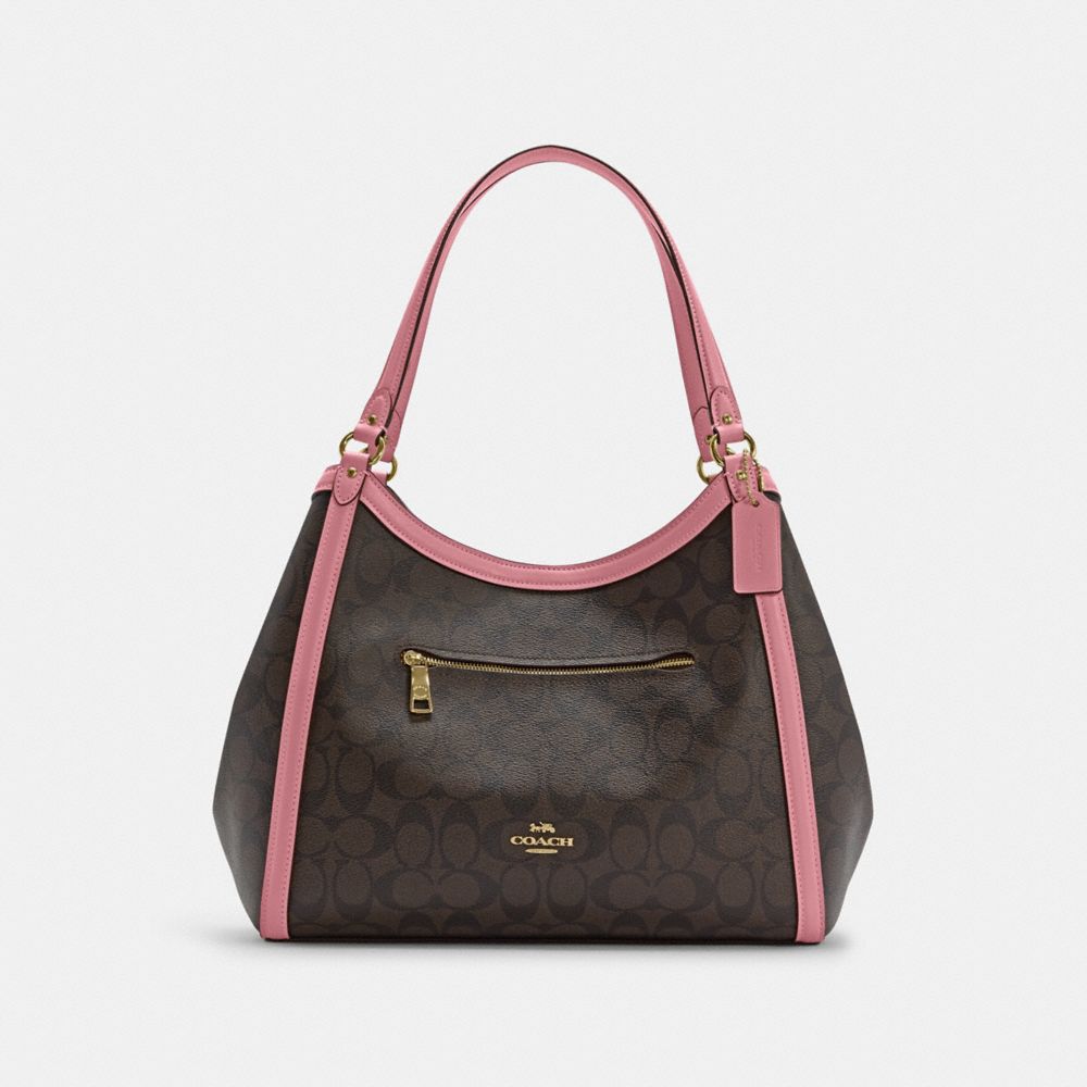 Kristy Shoulder Bag In Signature Canvas - C6232 - GOLD/BROWN SHELL PINK