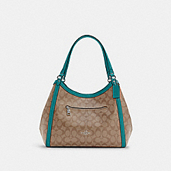 Kristy Shoulder Bag In Signature Canvas - C6232 - Silver/Khaki/Teal