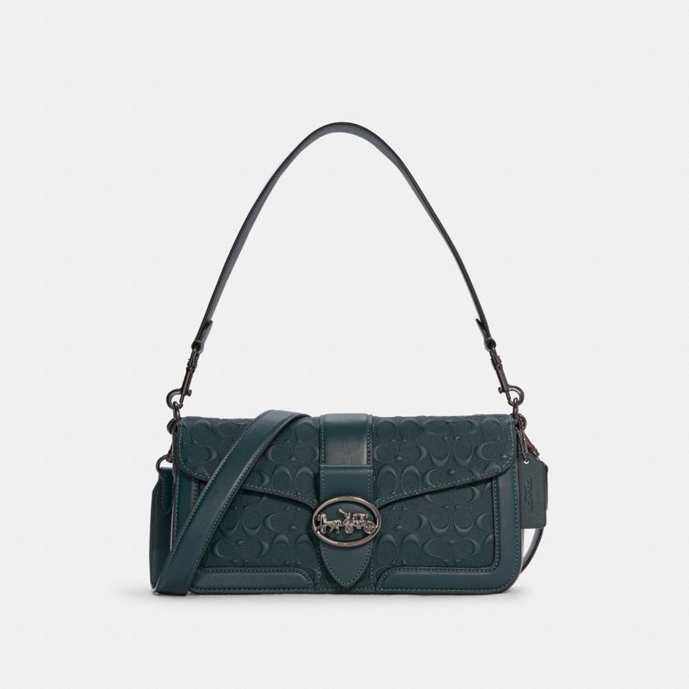 Georgie Shoulder Bag In Signature Leather - BLACK ANTIQUE/OXBLOOD MULTI - COACH C6255