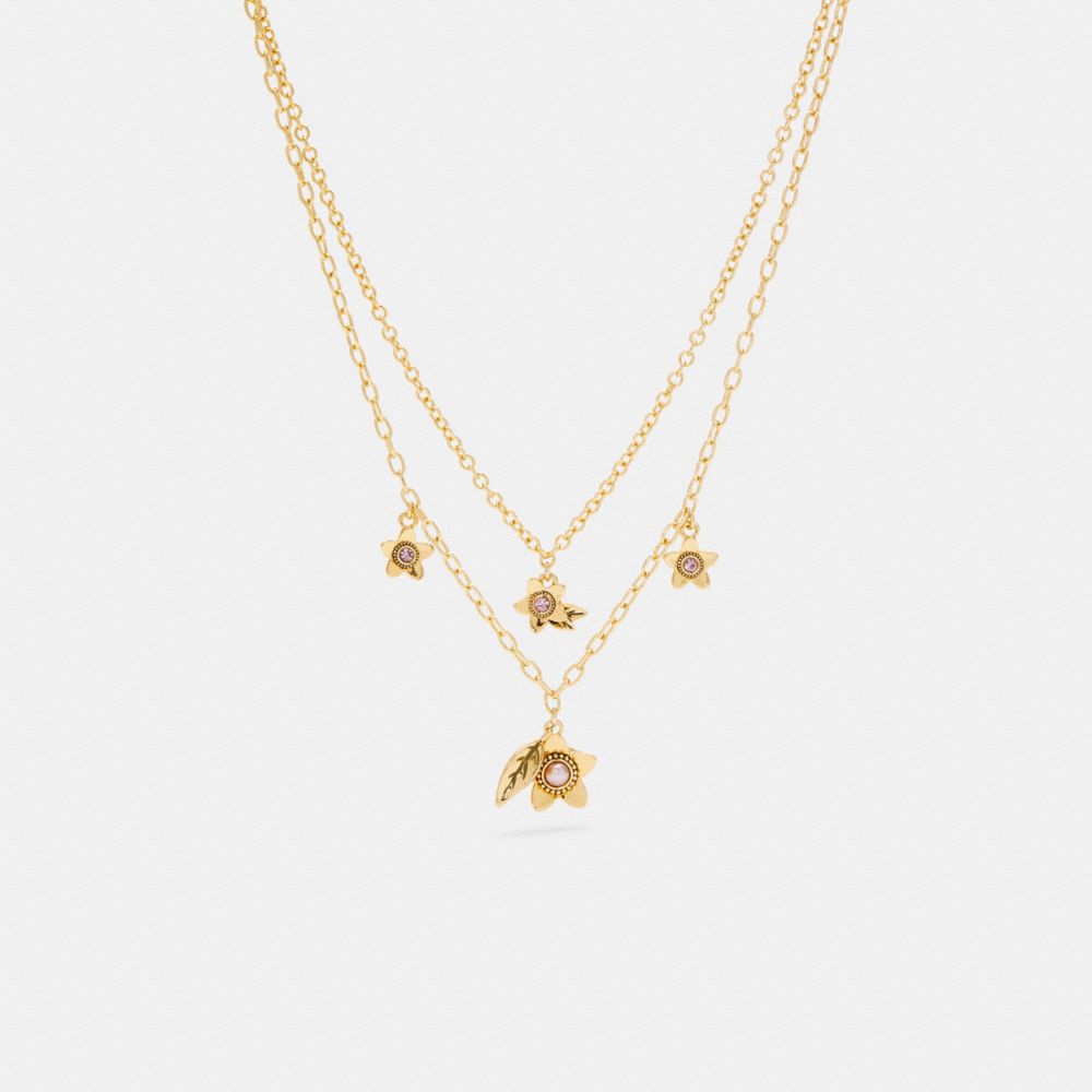 COACH C6300 Wildflower Pearl Double Chain Necklace GOLD.