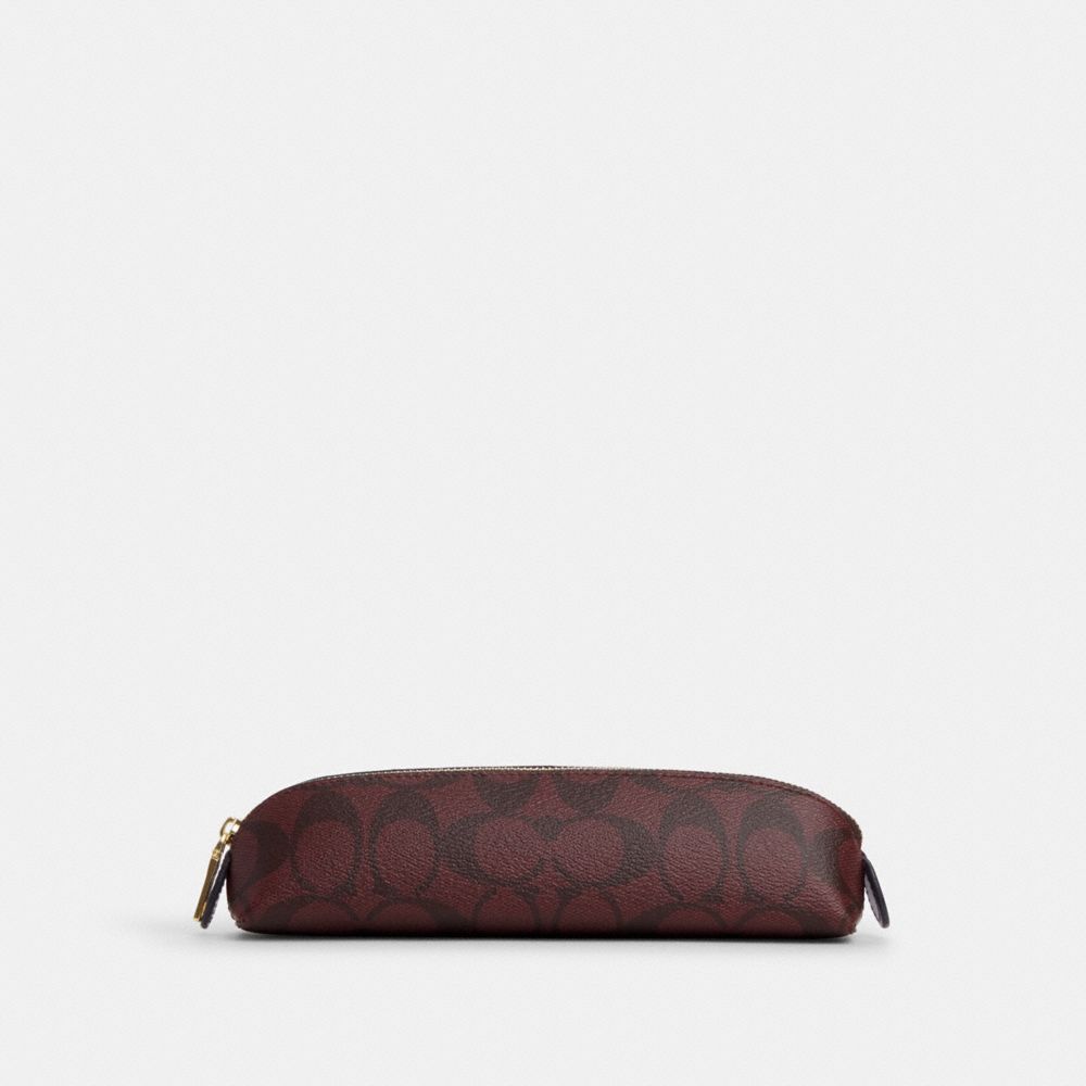 COACH C6333 Pencil Case In Signature Canvas Gold/Oxblood Multi