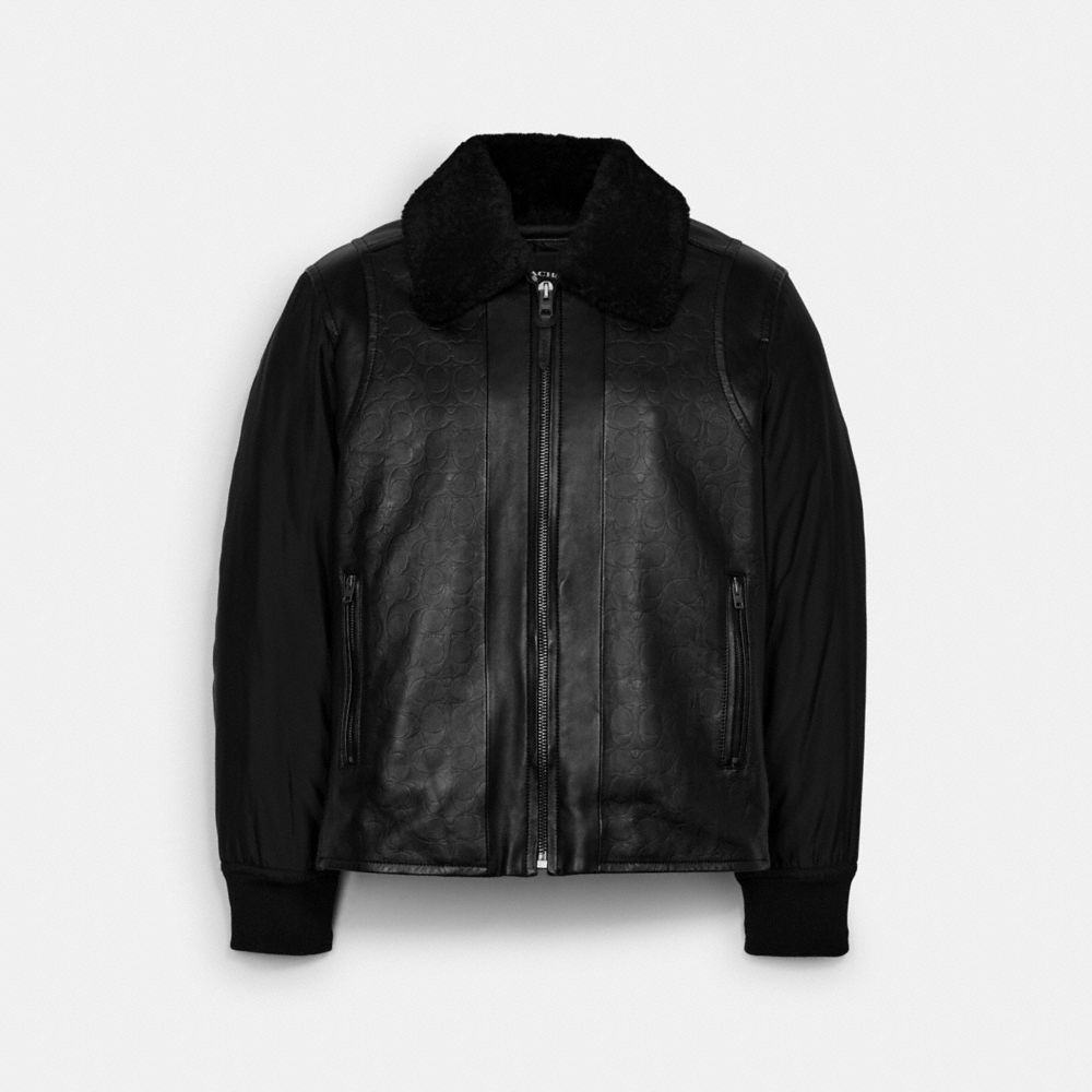 Signature Leather Jacket With Shearling Collar - BLACK - COACH C6383