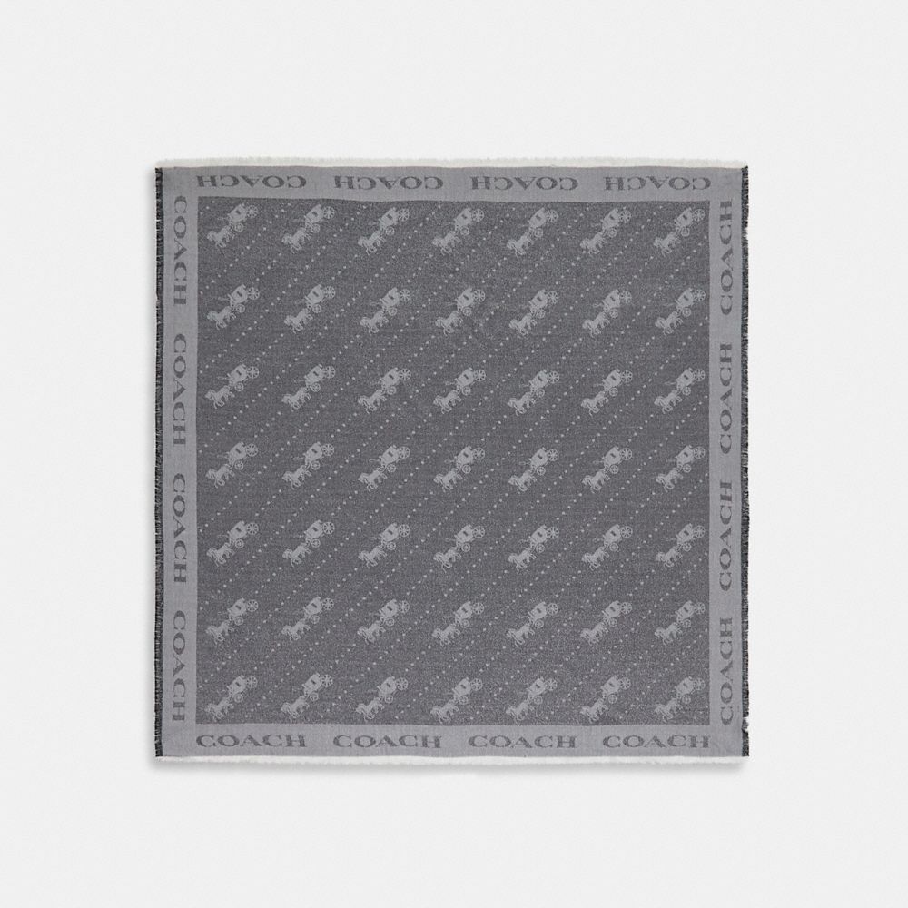 Horse And Carriage Print Jacquard Oversized Square Scarf - C6387 - Granite