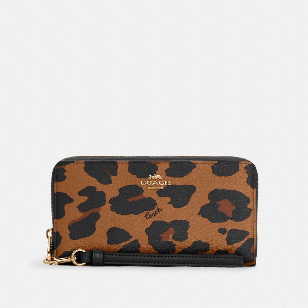 Long Zip Around Wallet With Leopard Print - C6428 - GOLD/BRIGHT POPPY