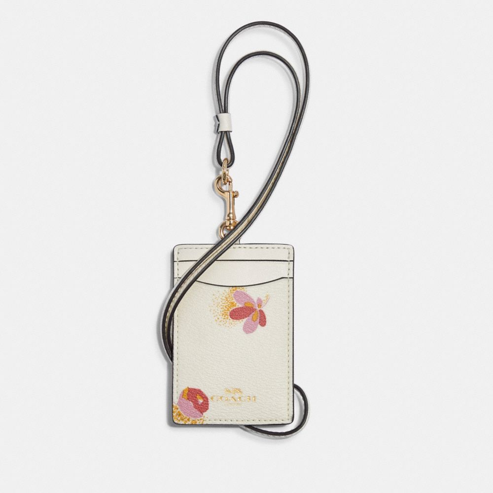 COACH Id Lanyard With Pop Floral Print - GOLD/CHALK MULTI - C6437