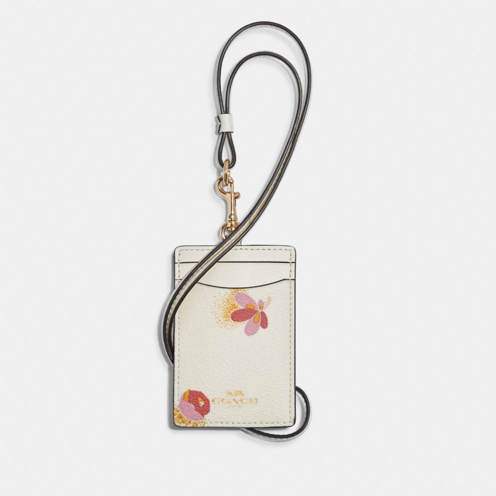 Id Lanyard With Pop Floral Print - GOLD/CHALK MULTI - COACH C6437