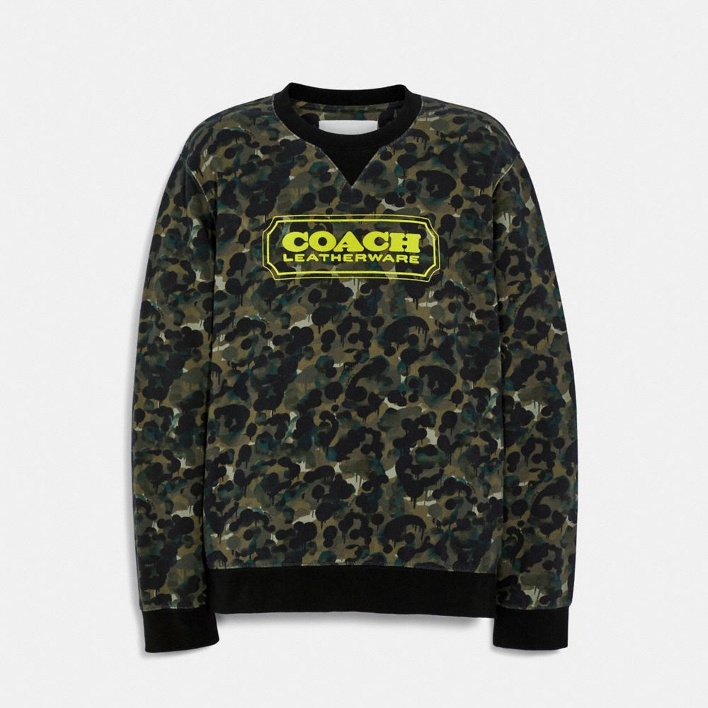 Camo Print Crewneck In Organic Cotton - GREEN MULTI - COACH C6446