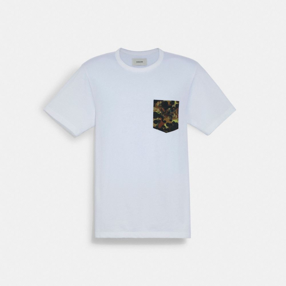 Solid Camo Print Pocket T Shirt In Organic Cotton - WHITE - COACH C6447