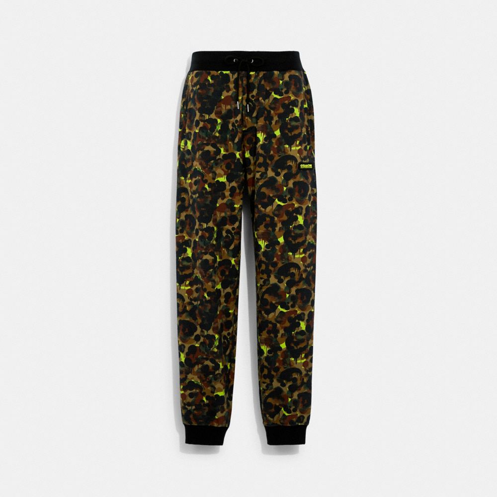 COACH C6455 Camo Print Joggers In Organic Cotton GREEN NEON YELLOW MULTI