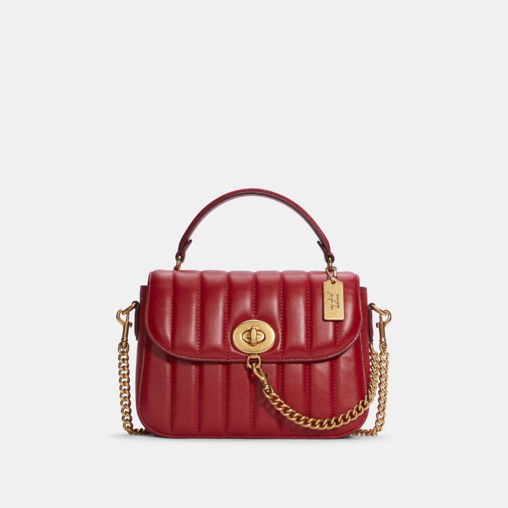 Coach X Jennifer Lopez Marlie Top Handle Satchel With Linear Quilting - GOLD/DARK CARDINAL - COACH C6491